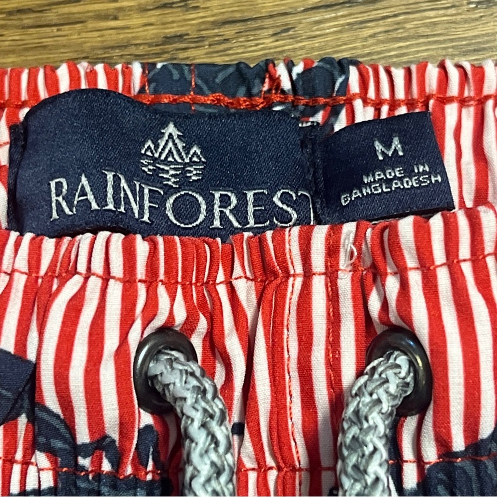 Rainforest Shorts Mens Medium M Blue Stripe AOP Lobster Print Lined Swim Trunks - Picture 5 of 8